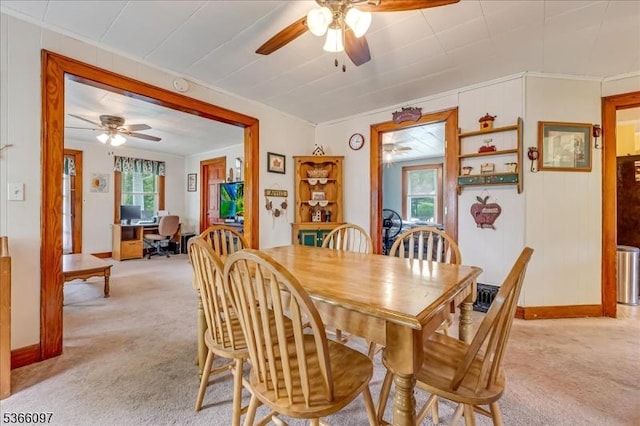 159 Aurora St, Lopatcong Twp, NJ 08865 - dining room with ceiling fan, light colored carpet, a desk, and crown molding