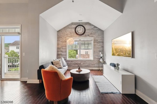 28 Elston Ct Unit 28, Wanaque Boro, NJ 07420 - living room featuring healthy amount of natural light, dark wood-style flooring, and lofted ceiling