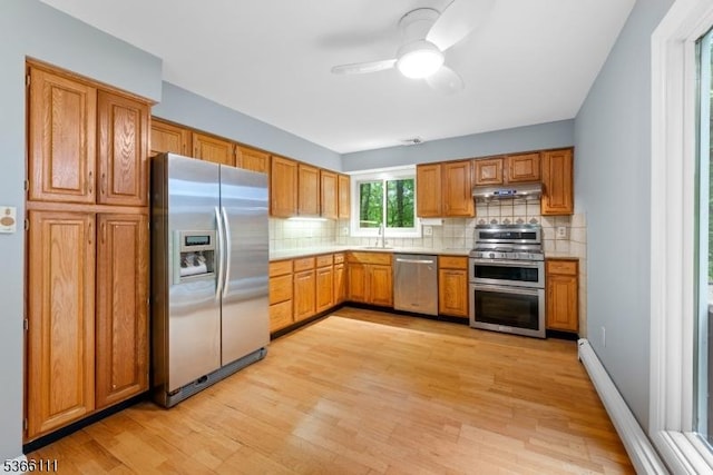 1 Lee Hill Rd, Byram Twp, NJ 07821 - kitchen featuring appliances with stainless steel finishes, under cabinet range hood, light wood finished floors, and light countertops