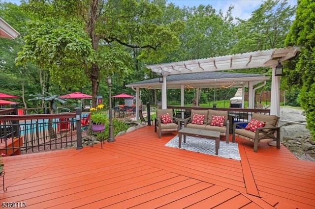 19 Elm St, Wanaque Boro, NJ 07420 - wooden deck featuring a pergola and an outdoor living space
