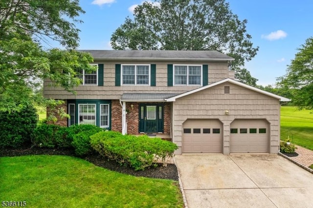 10 Cedarview Ct, Hillsborough Twp, NJ 08844 - view of front of home with concrete driveway, a front lawn, a garage, and brick siding