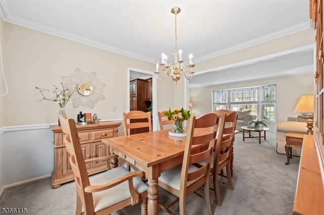 10 Cedarview Ct, Hillsborough Twp, NJ 08844 - dining area featuring light carpet, a chandelier, and ornamental molding