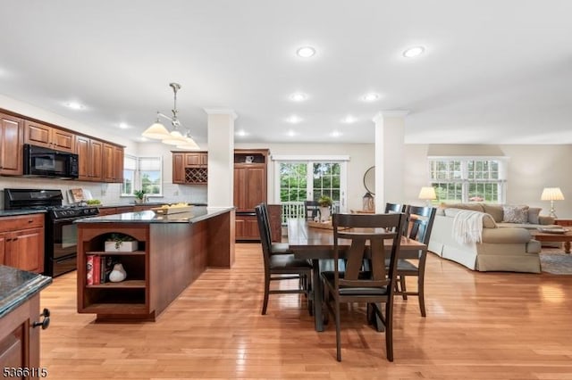 10 Cedarview Ct, Hillsborough Twp, NJ 08844 - kitchen with black appliances, open shelves, dark countertops, healthy amount of natural light, and recessed lighting