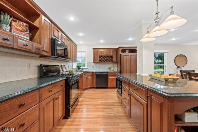 10 Cedarview Ct, Hillsborough Twp, NJ 08844 - kitchen featuring open shelves, black appliances, plenty of natural light, and recessed lighting