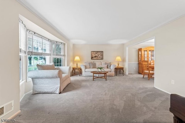 10 Cedarview Ct, Hillsborough Twp, NJ 08844 - carpeted living room with ornamental molding and baseboards