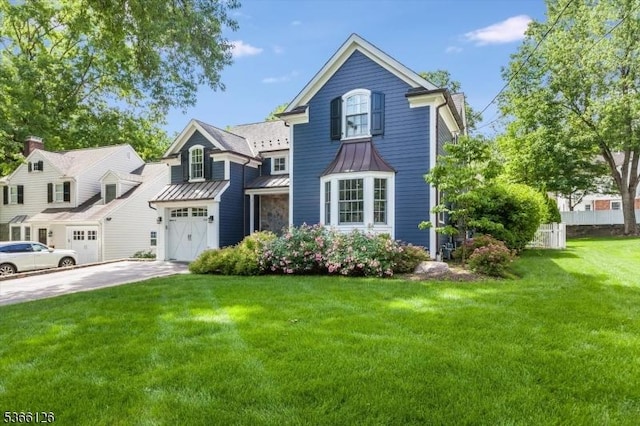 109 Chatham St, Chatham Boro, NJ 07928 - view of front of house featuring a standing seam roof, concrete driveway, an attached garage, and a metal roof