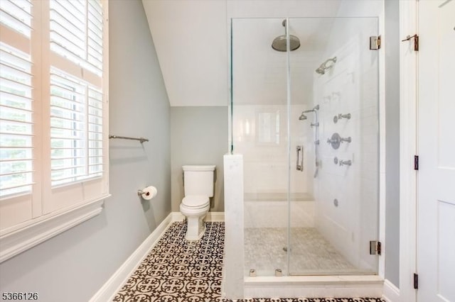 109 Chatham St, Chatham Boro, NJ 07928 - bathroom featuring a shower stall and vaulted ceiling