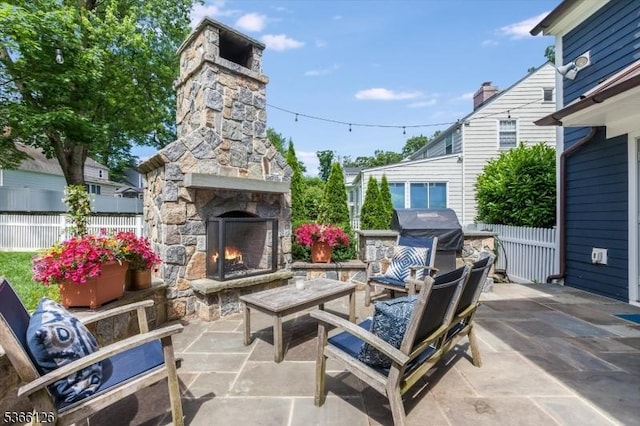 109 Chatham St, Chatham Boro, NJ 07928 - view of patio / terrace with an outdoor stone fireplace and area for grilling