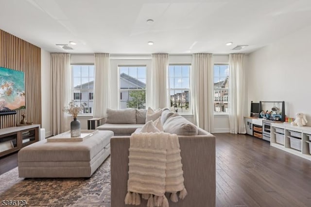 12 Colgate Dr, Morris Twp, NJ 07960 - living room with dark wood finished floors and recessed lighting