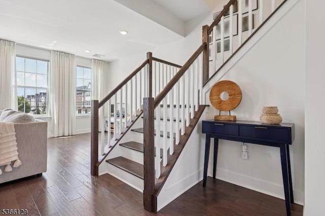 12 Colgate Dr, Morris Twp, NJ 07960 - stairs with hardwood / wood-style flooring and recessed lighting