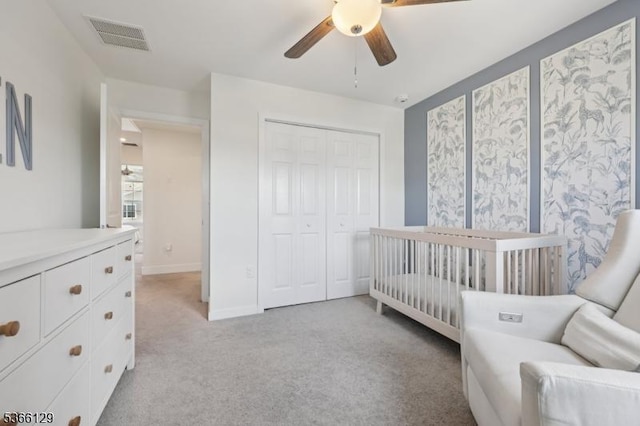 12 Colgate Dr, Morris Twp, NJ 07960 - bedroom featuring light carpet, a closet, and a ceiling fan