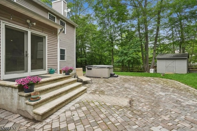 4 Knollwood Ln, Hardyston Twp, NJ 07460 - view of patio with a hot tub, a shed, and french doors