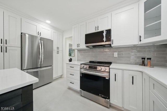 463 Garretson Rd, Bridgewater Twp, NJ 08807 - kitchen featuring appliances with stainless steel finishes, white cabinetry, light countertops, and recessed lighting