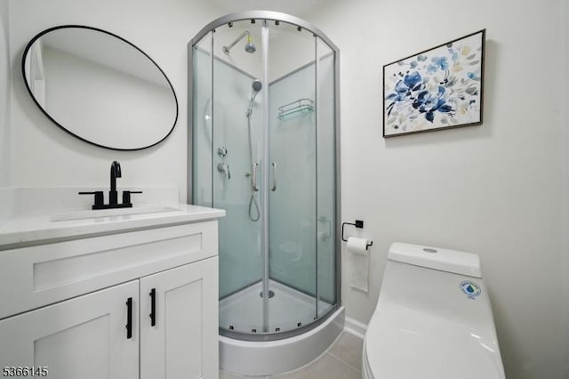 463 Garretson Rd, Bridgewater Twp, NJ 08807 - full bath featuring vanity, a shower stall, and tile patterned floors