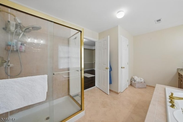 43 Saunders Ln, Mount Olive Twp, NJ 07840 - full bathroom with vanity, a shower stall, tile patterned floors, and a bath