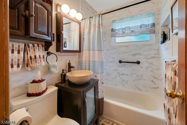 26 Mitchell St, Belleville Twp, NJ 07109 - bathroom featuring vanity, shower / bathtub combination with curtain, and tile walls