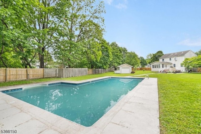 52 E Ave, Washington Twp, NJ 07840 - view of swimming pool with an outdoor structure and a fenced backyard