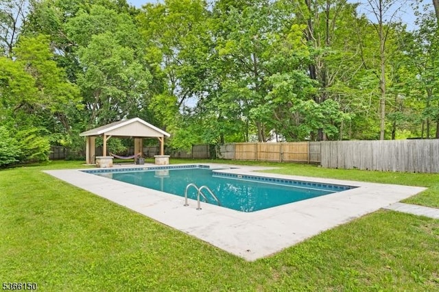 52 E Ave, Washington Twp, NJ 07840 - view of swimming pool featuring a gazebo, a fenced backyard, and view of wooded area