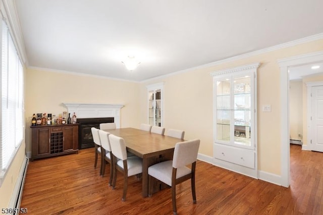 52 E Ave, Washington Twp, NJ 07840 - dining area with wood finished floors, ornamental molding, and a baseboard radiator