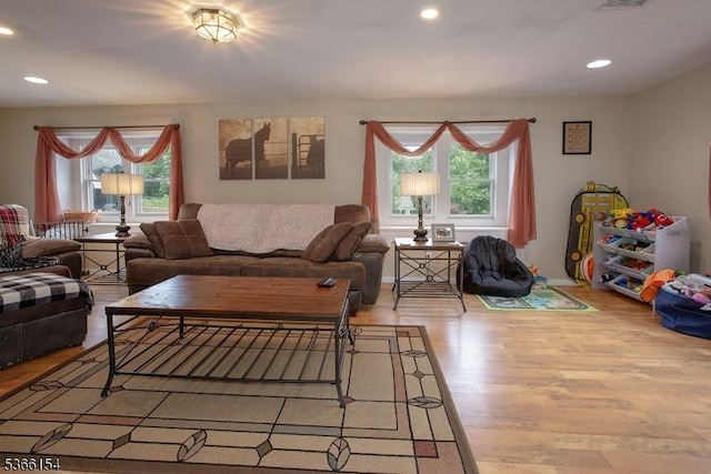 105 Rolling Acres Dr, Hampton Twp, NJ 07860 - living area with light wood-type flooring, plenty of natural light, and recessed lighting