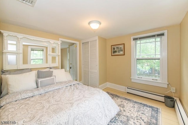 6 Mc Clintock Pl, Parsippany-Troy Hills Twp, NJ 07878 - bedroom with baseboard heating, a closet, and multiple windows