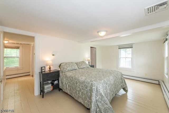 6 Mc Clintock Pl, Parsippany-Troy Hills Twp, NJ 07878 - bedroom featuring a baseboard heating unit, a baseboard radiator, light wood finished floors, and multiple windows