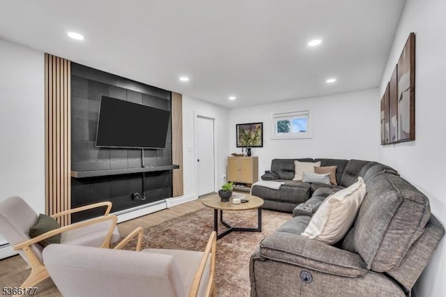 24 Roxbury Dr, Roxbury Twp, NJ 07847 - living room featuring wood finished floors, recessed lighting, and baseboard heating