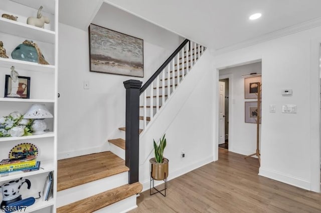 24 Roxbury Dr, Roxbury Twp, NJ 07847 - stairs with wood finished floors, recessed lighting, and crown molding