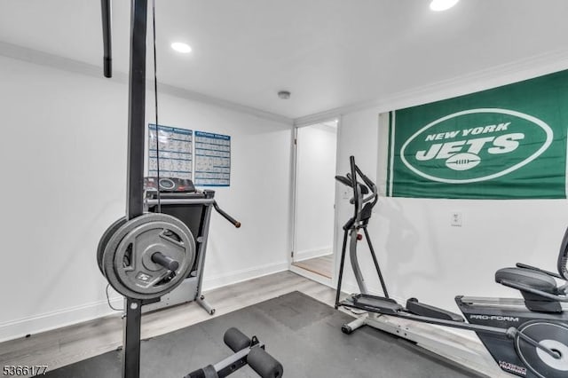24 Roxbury Dr, Roxbury Twp, NJ 07847 - exercise room featuring wood finished floors, recessed lighting, and ornamental molding