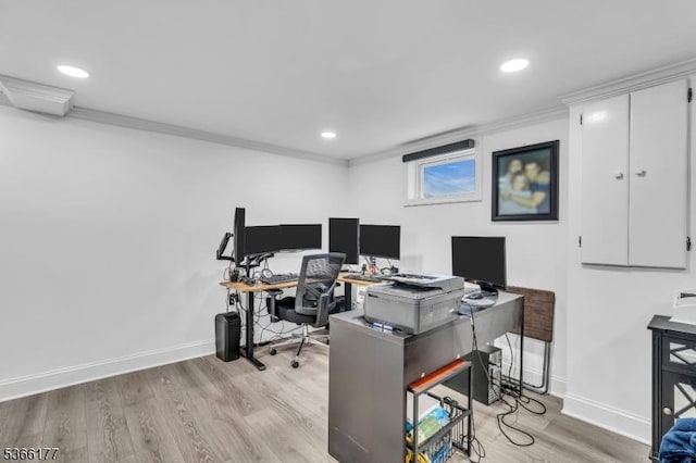 24 Roxbury Dr, Roxbury Twp, NJ 07847 - office with light wood-type flooring, crown molding, and recessed lighting