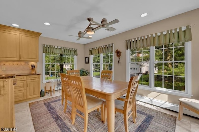 2 Kerry Pl, Mount Olive Twp, NJ 07836 - dining space with light tile patterned floors, a ceiling fan, and recessed lighting