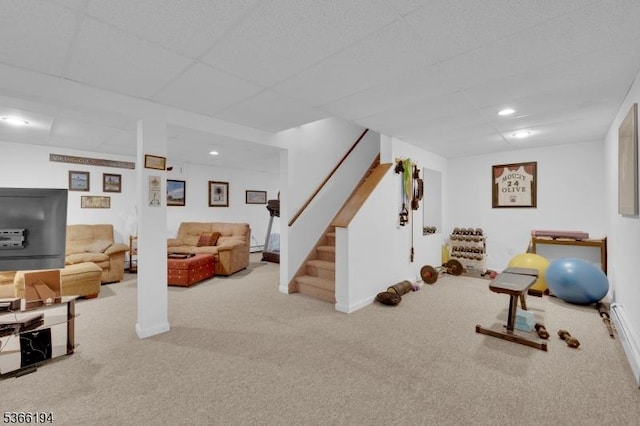 2 Kerry Pl, Mount Olive Twp, NJ 07836 - workout room featuring carpet floors, a drop ceiling, and recessed lighting