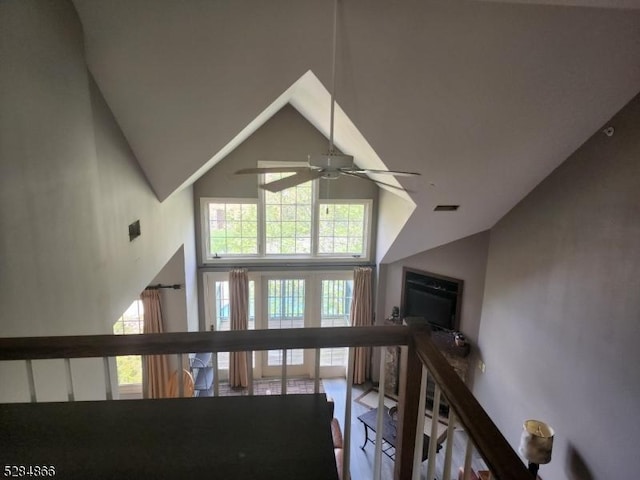 1-23 Pine Cres Unit 23, Vernon Twp, NJ 07462 - stairs featuring high vaulted ceiling and a ceiling fan