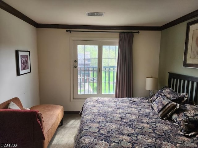 1-23 Pine Cres Unit 23, Vernon Twp, NJ 07462 - bedroom featuring carpet flooring, crown molding, and access to exterior
