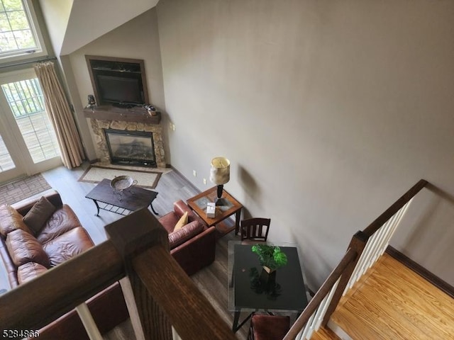 1-23 Pine Cres Unit 23, Vernon Twp, NJ 07462 - living room featuring wood finished floors and a fireplace