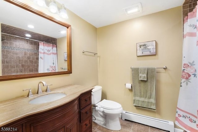 33 Kings Hwy, Washington Twp, NJ 07853 - full bath with a baseboard radiator, vanity, tile patterned flooring, and curtained shower