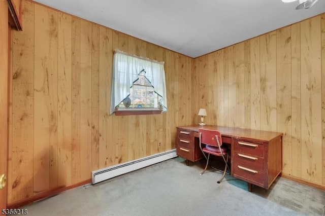 15 Stony Brook Rd, Byram Twp, NJ 07874 - carpeted office space with a baseboard heating unit and wooden walls