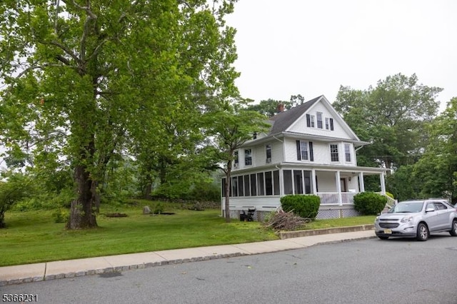 48 Keller Ave, Rockaway Boro, NJ 07866 - country-style home featuring a porch, a front yard, a chimney, and view of scattered trees