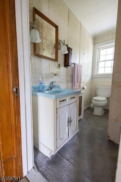 48 Keller Ave, Rockaway Boro, NJ 07866 - bathroom with vanity and wallpapered walls