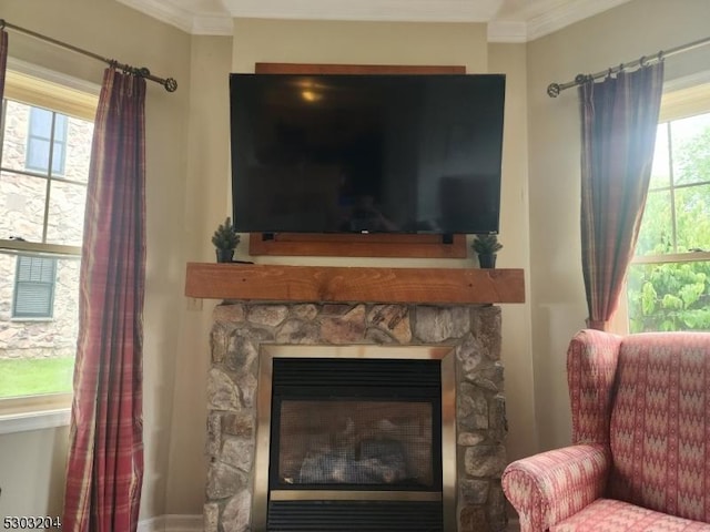 7-11 Maple Cres Unit 11, Vernon Twp, NJ 07462 - detailed view of crown molding and a stone fireplace