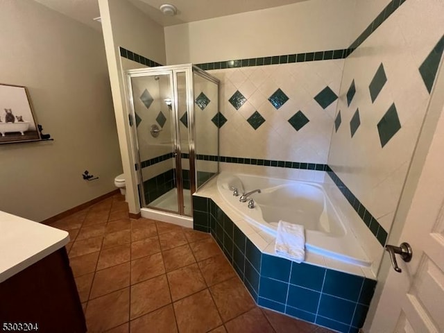 7-11 Maple Cres Unit 11, Vernon Twp, NJ 07462 - bathroom featuring a bath, a stall shower, vanity, and tile patterned flooring