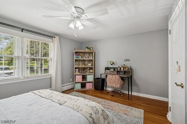 1127 Mountain Ave, Berkeley Heights Twp, NJ 07922 - bedroom with a baseboard radiator, wood finished floors, and ceiling fan