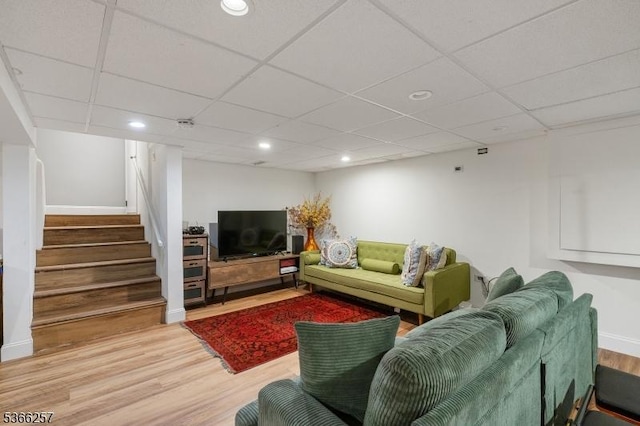 1127 Mountain Ave, Berkeley Heights Twp, NJ 07922 - living area with light wood-style flooring, recessed lighting, stairway, and a drop ceiling