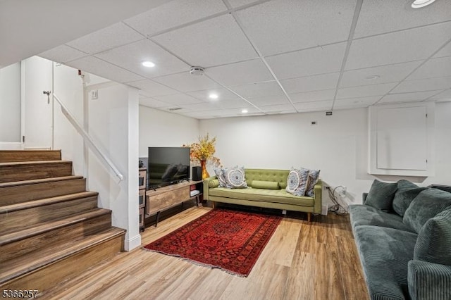 1127 Mountain Ave, Berkeley Heights Twp, NJ 07922 - living room featuring wood finished floors, stairs, recessed lighting, and a paneled ceiling