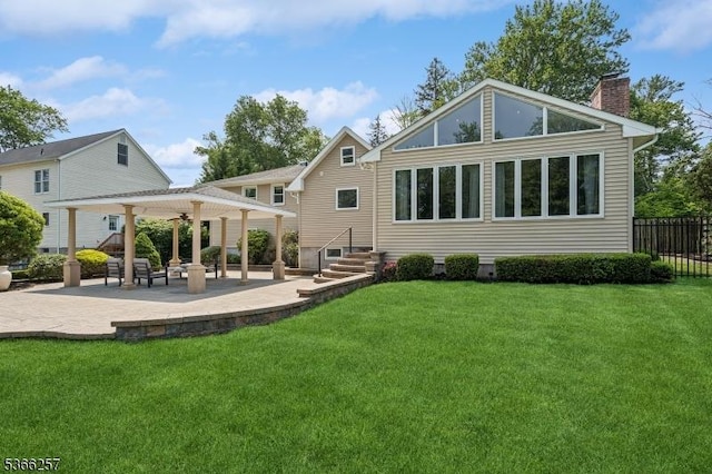 1127 Mountain Ave, Berkeley Heights Twp, NJ 07922 - rear view of house with a chimney, a patio, and ceiling fan
