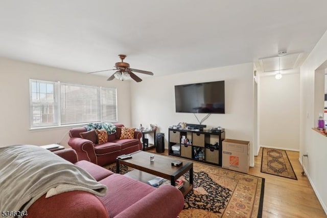 1245B Valley Rd Unit B, Wayne Twp, NJ 07470 - living room with attic access, a ceiling fan, and wood finished floors