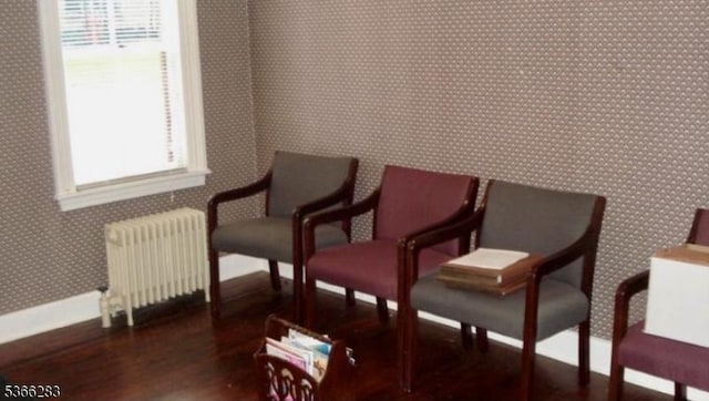 51 High St, Newton Town, NJ 07860 - living area with radiator, wood finished floors, and wallpapered walls