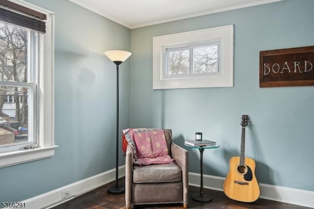 64 Rollinson St, West Orange Twp, NJ 07052 - living area with crown molding, plenty of natural light, and dark wood-style floors