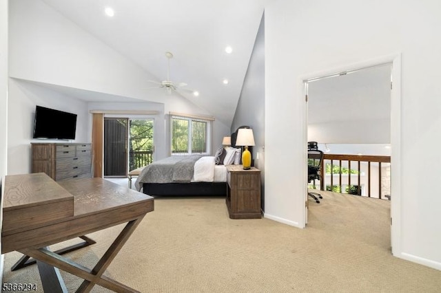 29 Stonegate Dr, Watchung Boro, NJ 07069 - bedroom with carpet floors, recessed lighting, high vaulted ceiling, and a ceiling fan