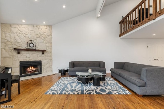 29 Stonegate Dr, Watchung Boro, NJ 07069 - living area featuring a fireplace, wood finished floors, and recessed lighting